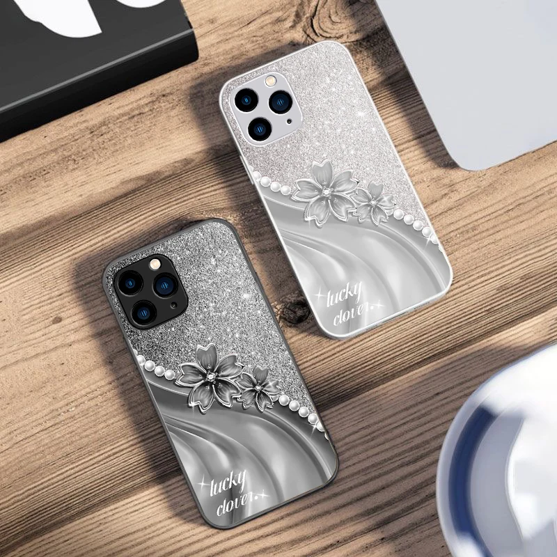 Creative Peach Blossom purple For IPhone 16 Pro Max 15 14 13 12 Mini 11 XS XR 7 8 Plu SE 2022 Tempered Glass Phone Case