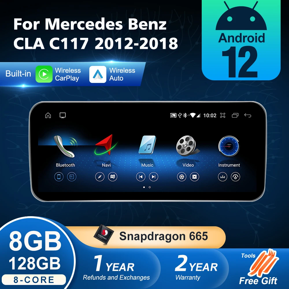 Android 12 Wireless Auto CarPlay For Mercedes Benz CLA C117 2012-2018 Car Multimedia Navigation GPS SWC DSP 4G WiFi Netflix