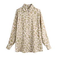 Женская блузка с леопардовым принтом, с длинным рукавом, на пуговицах