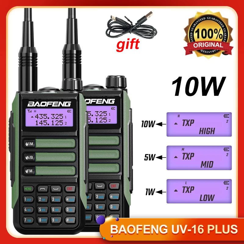Enlarge Baofeng BF UV-16 Plus Radio 2 Pcs Set High Powerful 10W Professional Walkie Talkie Long Range Receiver Dual Band Two Way Radio