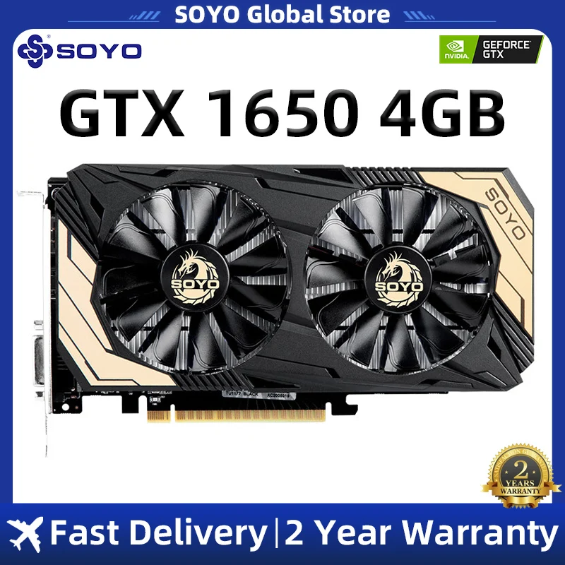 Видеокарта SOYO NVIDIA GeForce GTX1650 Monarch Dragon 4G GDDR6, 128 бит, игровая видеокарта для настольного ПК, совершенно Новая графическая карта