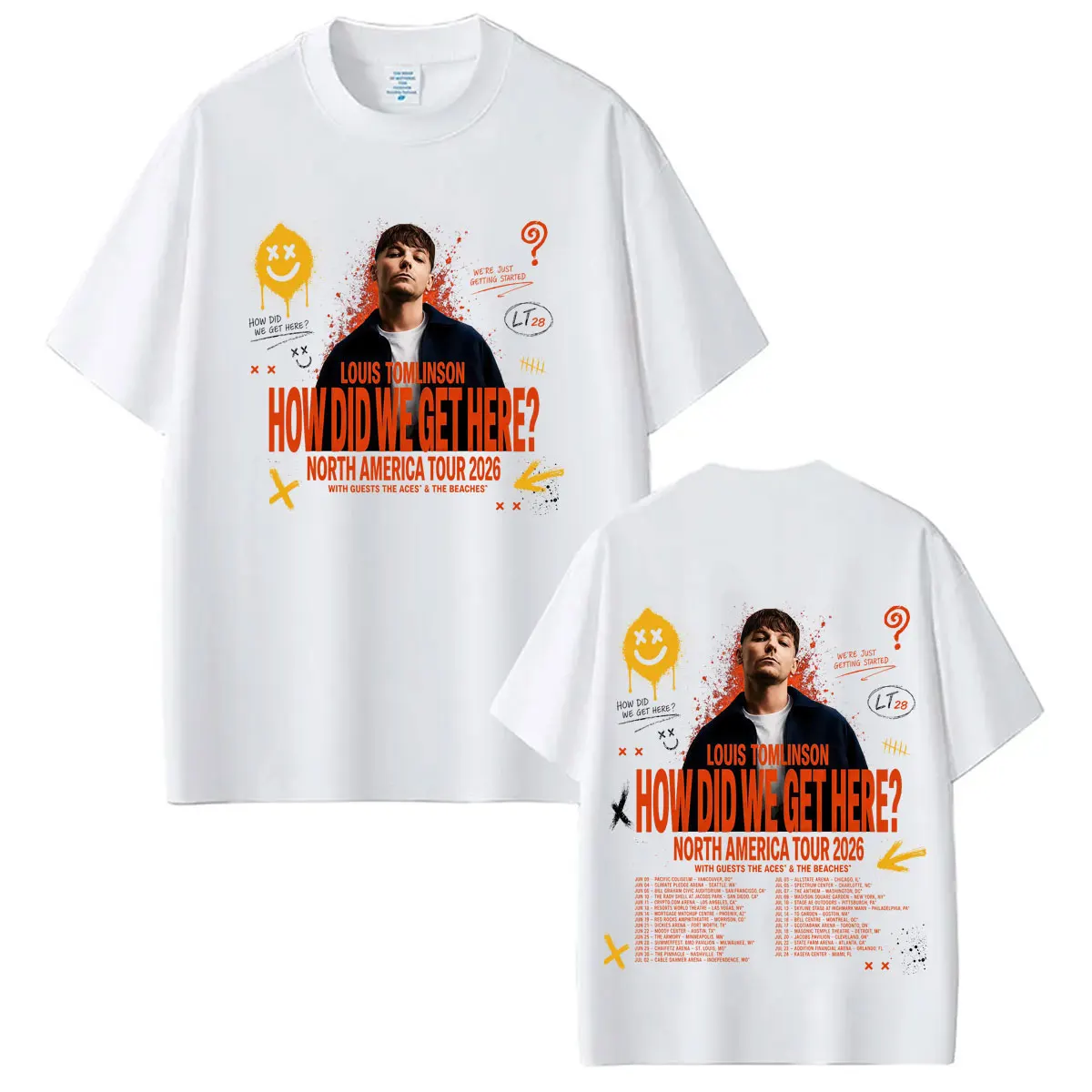 Фото Футболка с принтом Louis Tomlinson How Did I Get Here Tour 2026, мужская и женская, в стиле хип-хоп, с короткими рукавами, свободного кроя, из хлопка, винтажная №4