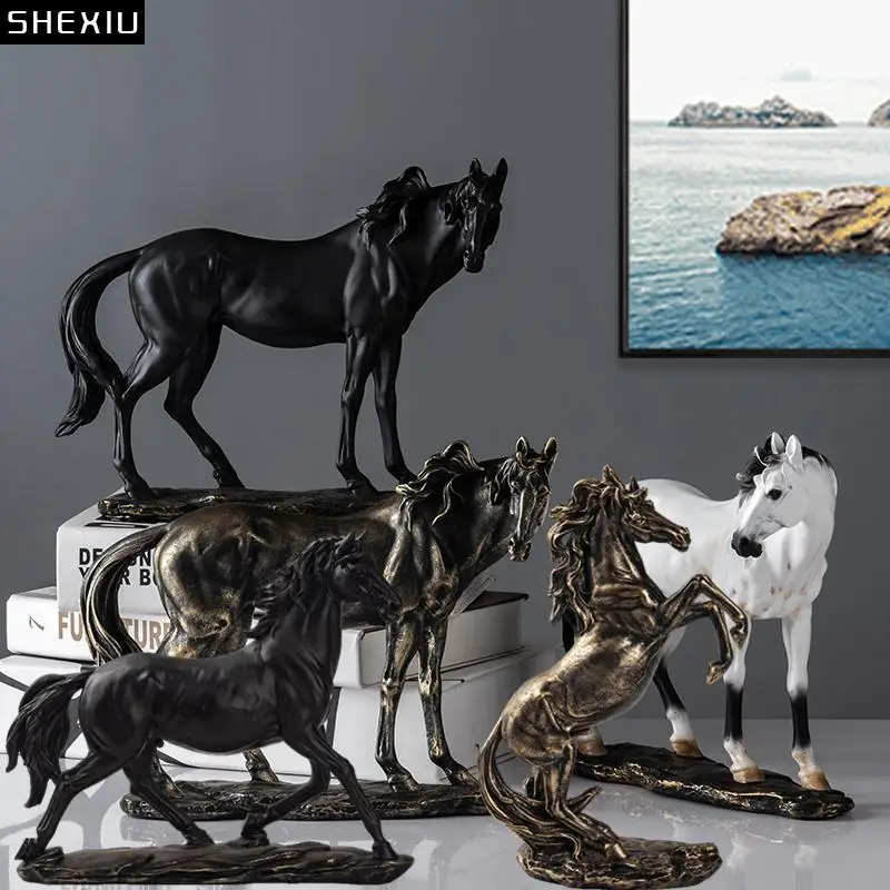 

Creative Simulation Horse Sculpture Steed Handmade Living Room Ornaments Cartoon Animal Figurines Resin Crafts Home Decoration