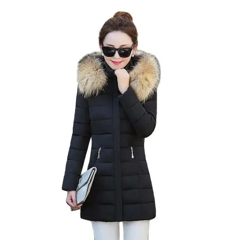 

New Cotton Coat Women's Mid-length Slim Fit Loose Fashion Fur Collar Winter Women's Warm Cotton Jacket Casual Jacket Cotton Coat