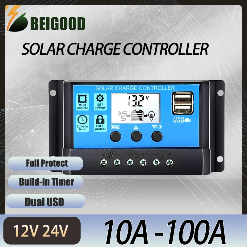 30A 10A 60A Контроллер заряда солнечной панели Регулятор 12V 24V Auto Max PV 50VDC для
