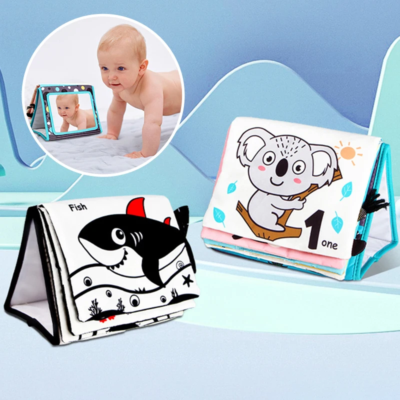 

Baby Educational Cloth Book with Large Safe Mirror Montessori Sensory Toy Baby Early Learning Soft Fabric Books for Kids 0-36M