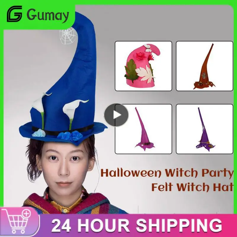 

Women Modern Witch Hat Foldable Costume Sharp Pointed Wool Felt Halloween Party Hats Witch Hat Warm Autumn Winter Cap Wholesale