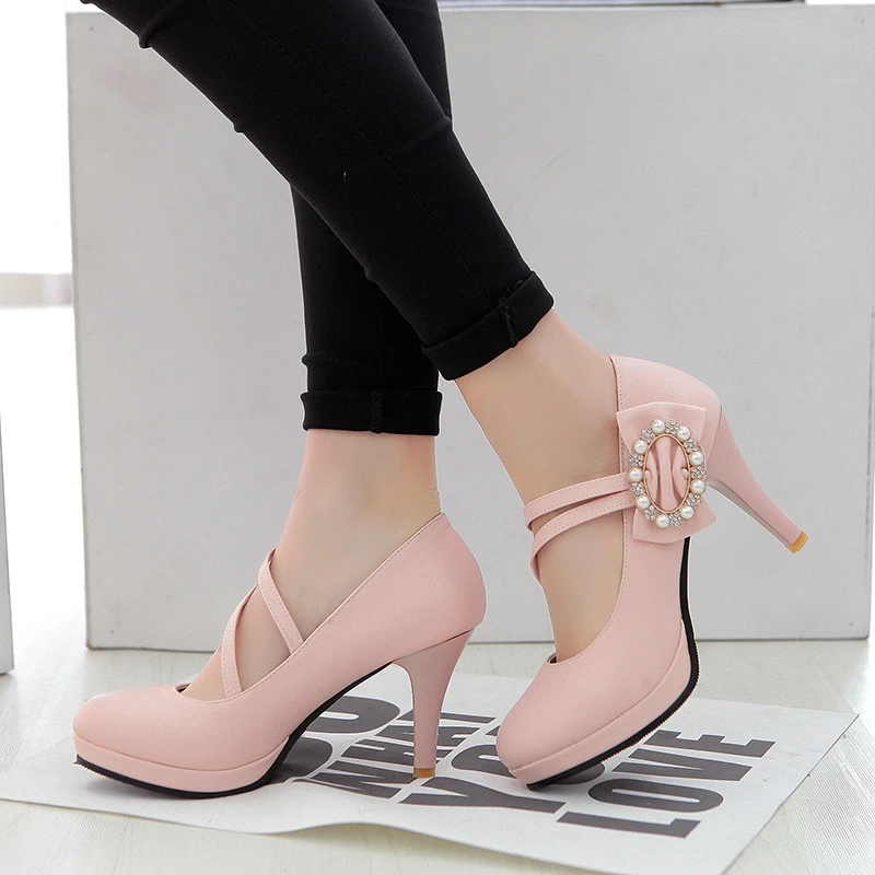 

QPLYXCO Zapatos De Mujer 2022 Sweet Fashion Shallow White Black Pink Platform Heels Women Wedding Shoes Bride Big Size 43 7106