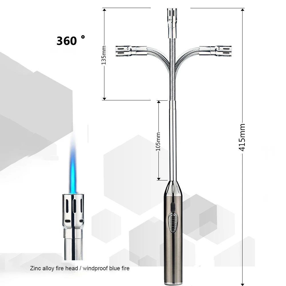 

70cm Kitchen Stove Lighter Adjustable Blue Flame Butane Gas Lighter 360 Degree Rotate BBQ Igniter Welding Gun Torch Lighters