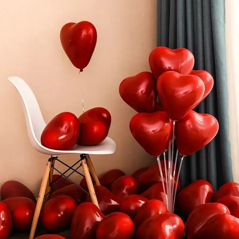 

50pcs 10" Ruby Red Latex Balloons Heart Inflatable Air Helium Balloon Valentine's Day Wedding Party Decor Supplies High Quality