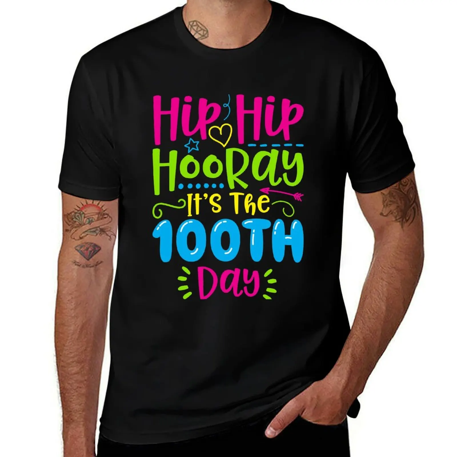 Фото Футболка Hip Hip Hooray It's The 100th Day of School, повседневная базовая футболка в уличном стиле №1
