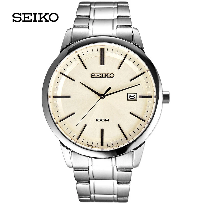 Мужские часы Seiko с кварцевым камнем японский оригинальный черный циферблат из