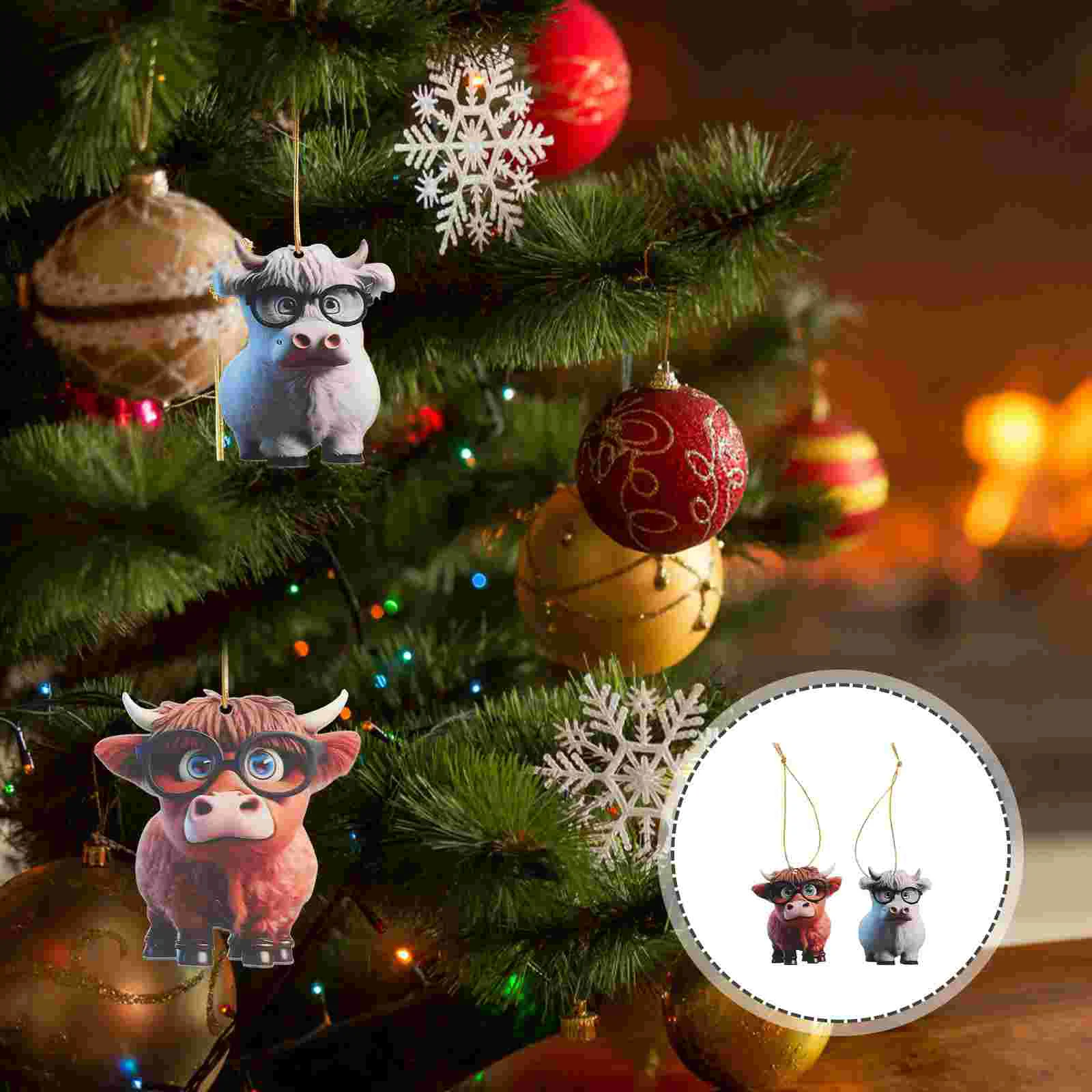 

2 Pcs Home Decor Highland Cow Pendant Hanging Ornament Yak Decorative Cows Acrylic Tree Decorations