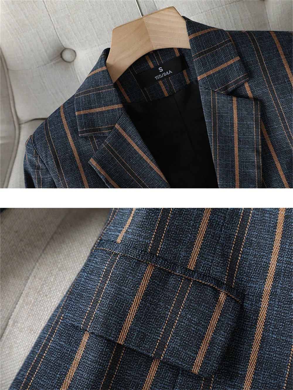 Women Jacket Black Gray Stripe Long Sleeve One Button Slim Coat Female Business Work Wear Blazer