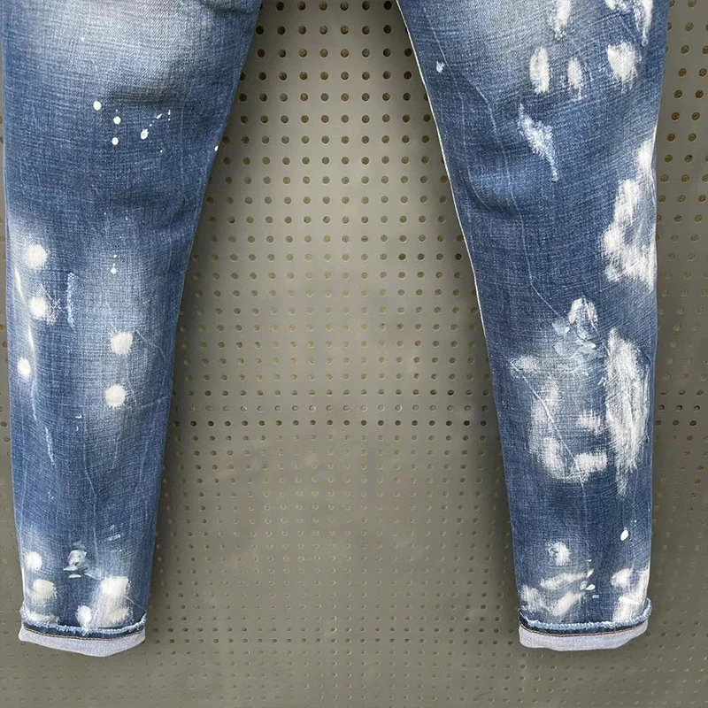 2022 Starbag DSQ four  jeans men's letter leather logo hole paint dot hip hop slim Blue Elastic Italian pop brand D2d NEW style