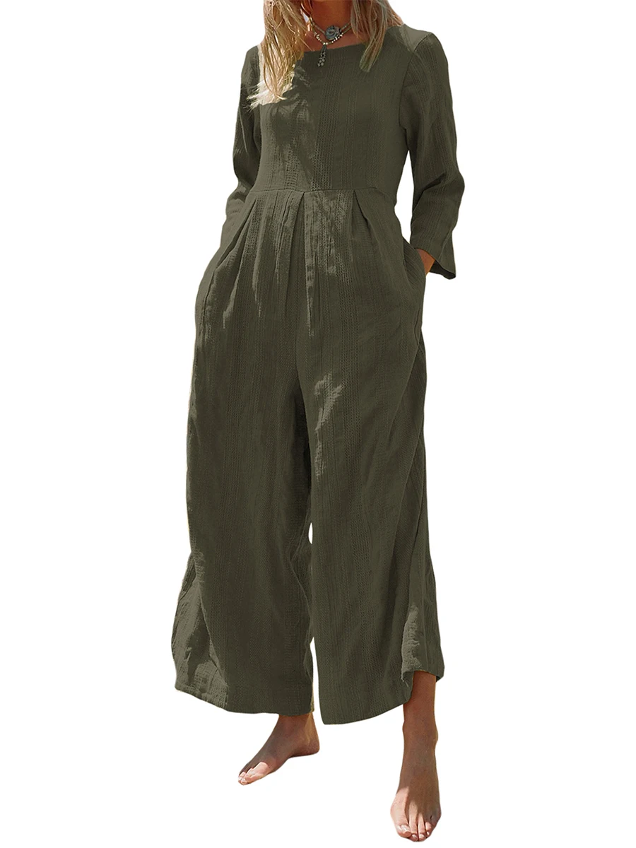 

Womens Loose Fit Jumpsuits Casual Solid Long Sleeve Backless Wide Leg Pants Long Rompers Beam Foot Baggy Overalls Pants