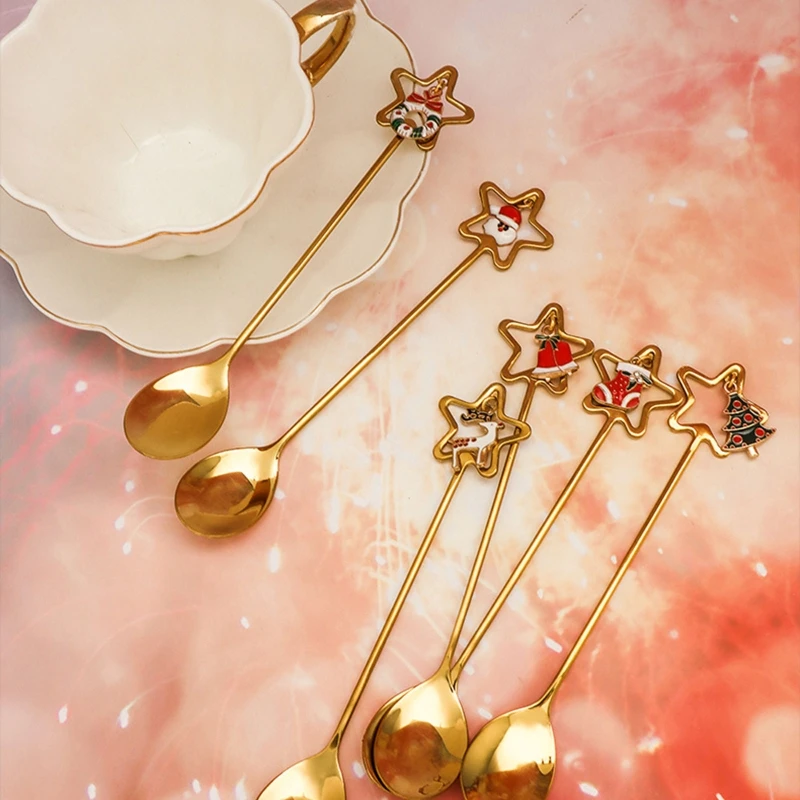 

Десертная ложка для кофе из нержавеющей стали, Рождественская кухонная посуда, новогодний подарок 87HA