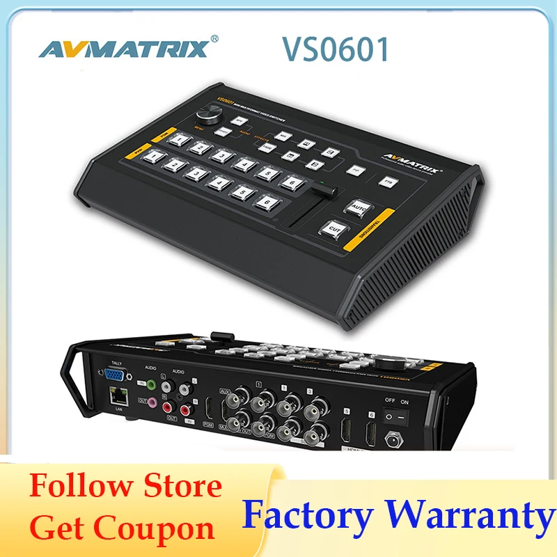 

Avmatrix VS0601 Mini 6 Channel Switcher SDI/HDMI Multi-format Video with T-Bar Live Streaming Video Switcher for DSLR Camera