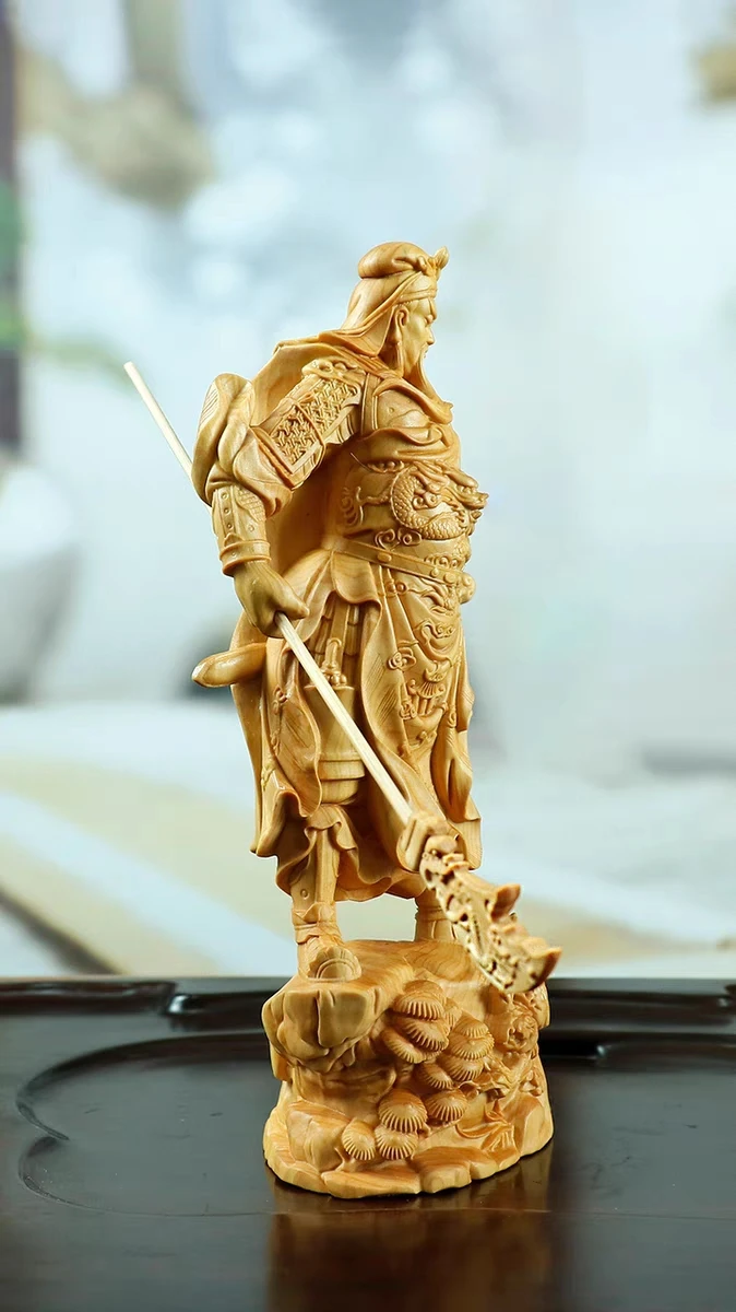 

Wood carving Guan Gong Wu God of wealth like boxwood carving craft home Guan Er Ye figure pieces to play sculpture