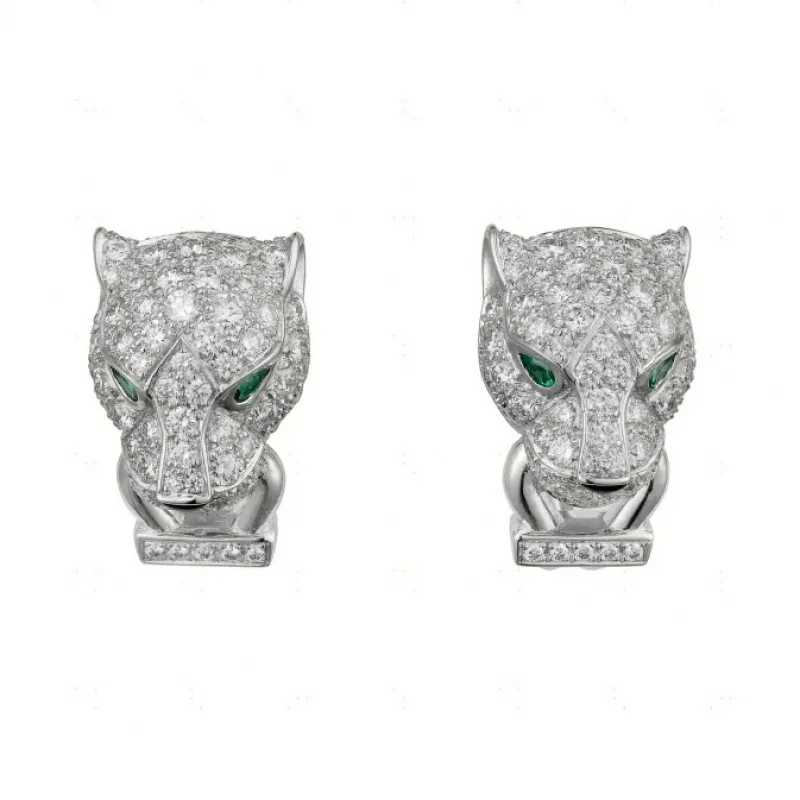 Серьги Kisa с зеленым гепардом и бриллиантами из серебра 925 пробы покрытием