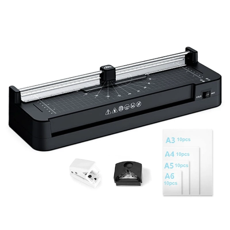 

Photo Laminating Machine Small File Laminating Machine +Corner Rounder+Hole Punch+40PCS Laminating Film US Plug