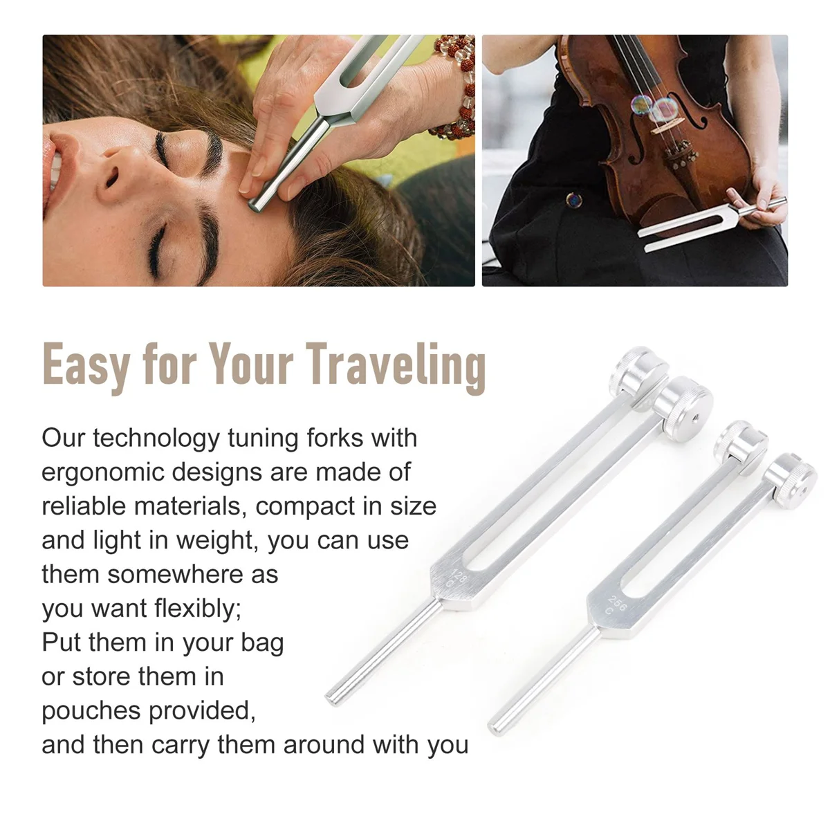 Комплект из 4 вилок для настройки (128 Гц 256 512 528 Гц) с молотком вилки звука