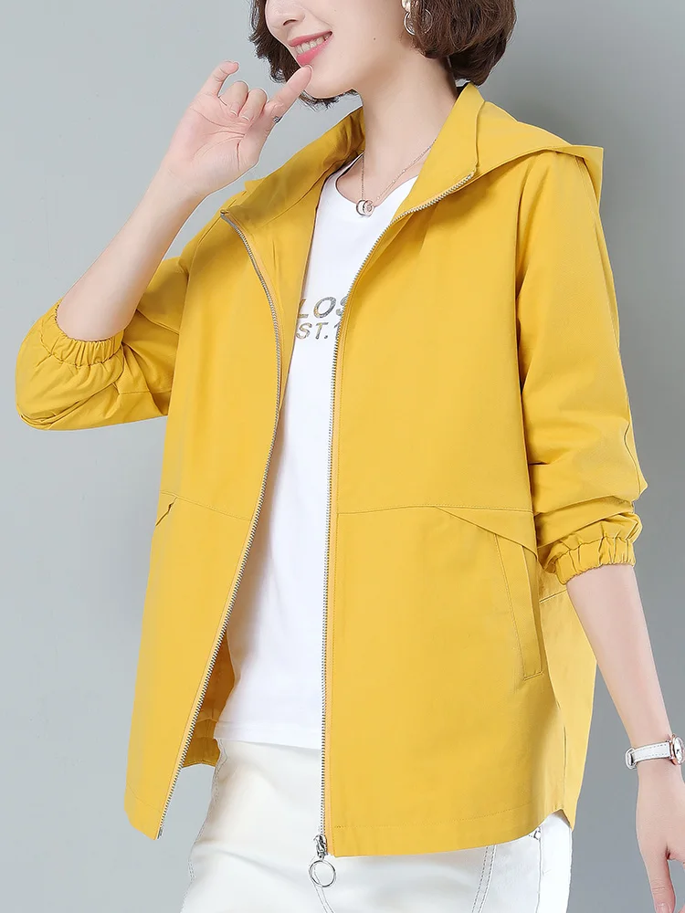 Pure Cotton Women Short coat Autumn Casual Top Middle-Aged Middle-aged Dress Loose Plus size Spring and Short Tr...