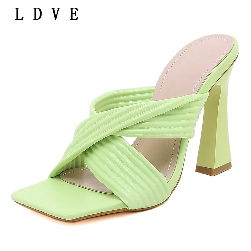 

Мюли женские летние из ПУ кожи, пикантные сандалии с перевернутыми краями, на тонком высоком каблуке, с открытым носком, выразительные, для о...