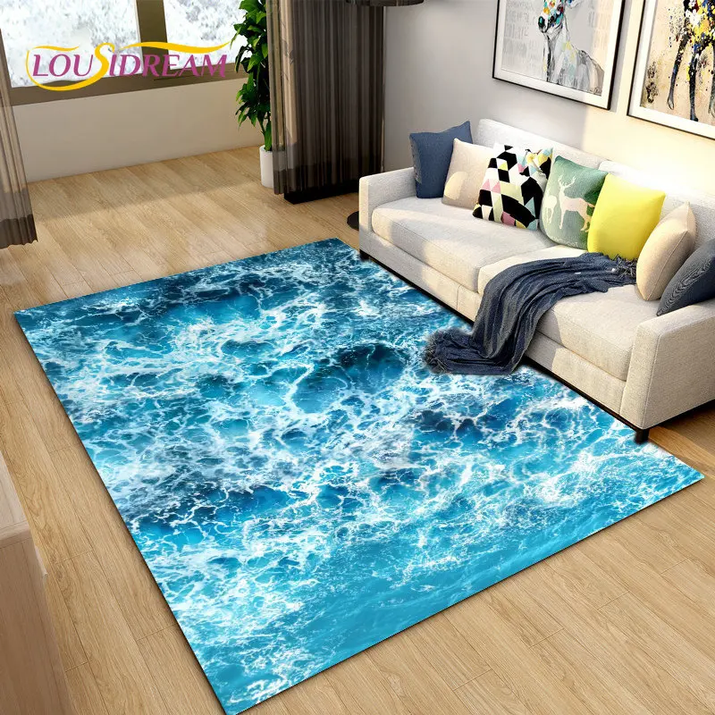 

3D ковер для морской воды и пляжа, ковер для гостиной, спальни, дивана, Декор, детский нескользящий напольный коврик для ползания