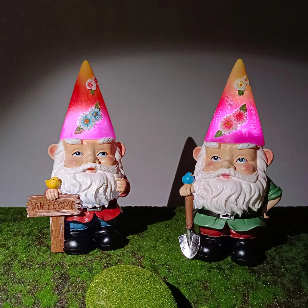 

Welcome Resin Dwarf Figurines for Courtyard Christmas Goblin Garden Statue Solar Night Light Decoration Accessories