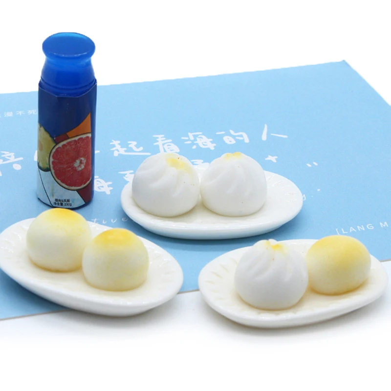 

10pcs 1:12 Dollhouse Miniture Cartoon Simulation Steamed buns Kids Play Kitchen Food Decoration Accessories