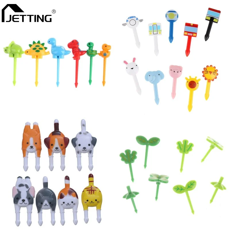 

6/7/8/10/18/24PCS Animal Farm Dinosaur Fruit Fork Mini Cute Children Snack Cake Dessert Food Pick Toothpick Lunches Party Decor