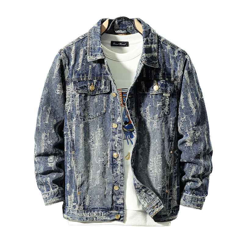 

Весенняя Новинка 2023, мужская синяя джинсовая куртка, жаккардовая японская ретро куртка в стиле масляной живописи, мужская и женская свободная повседневная куртка