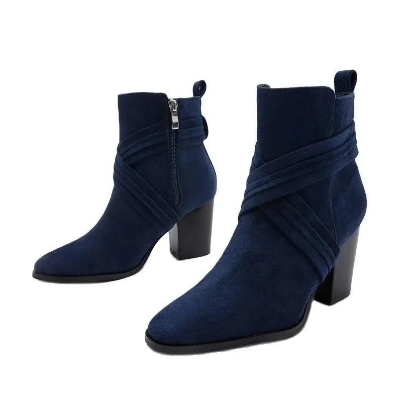 

Women's Ankle Boots 8CM High Heels Thick Square Suede in Autumn and Winter