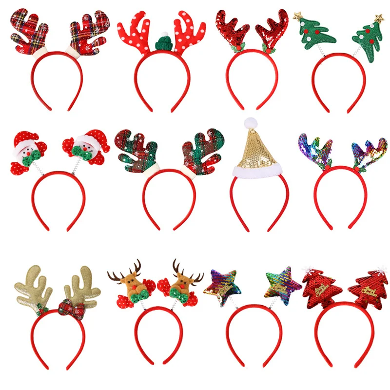 

Merry Christmas Reindeer Antler Hair Hoop Red Bows Headbands Women Girl Classic Elastic Santa Hair Headwear Xmas Party Decoratio