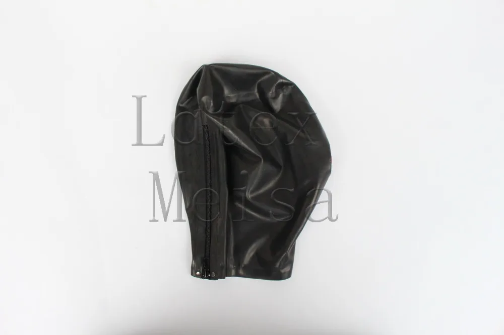 Mouth con-dom latex hoods open nostrils with back zip in solid black color masks