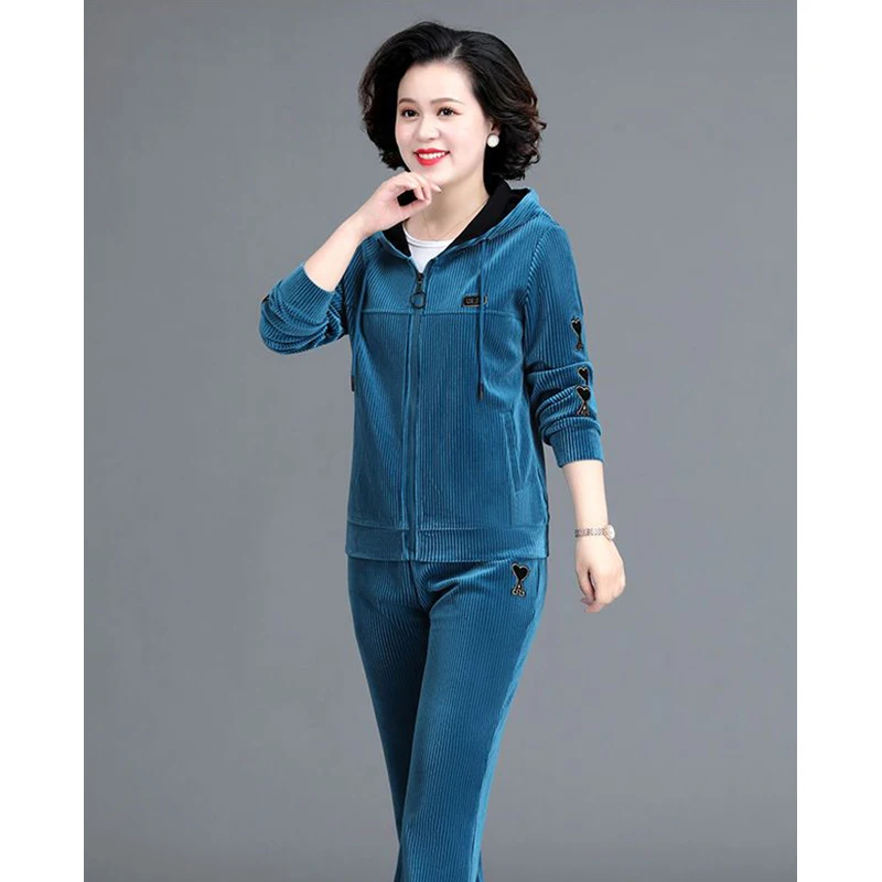 Весенне-осенний спортивный костюм вельветовый Женский Повседневный