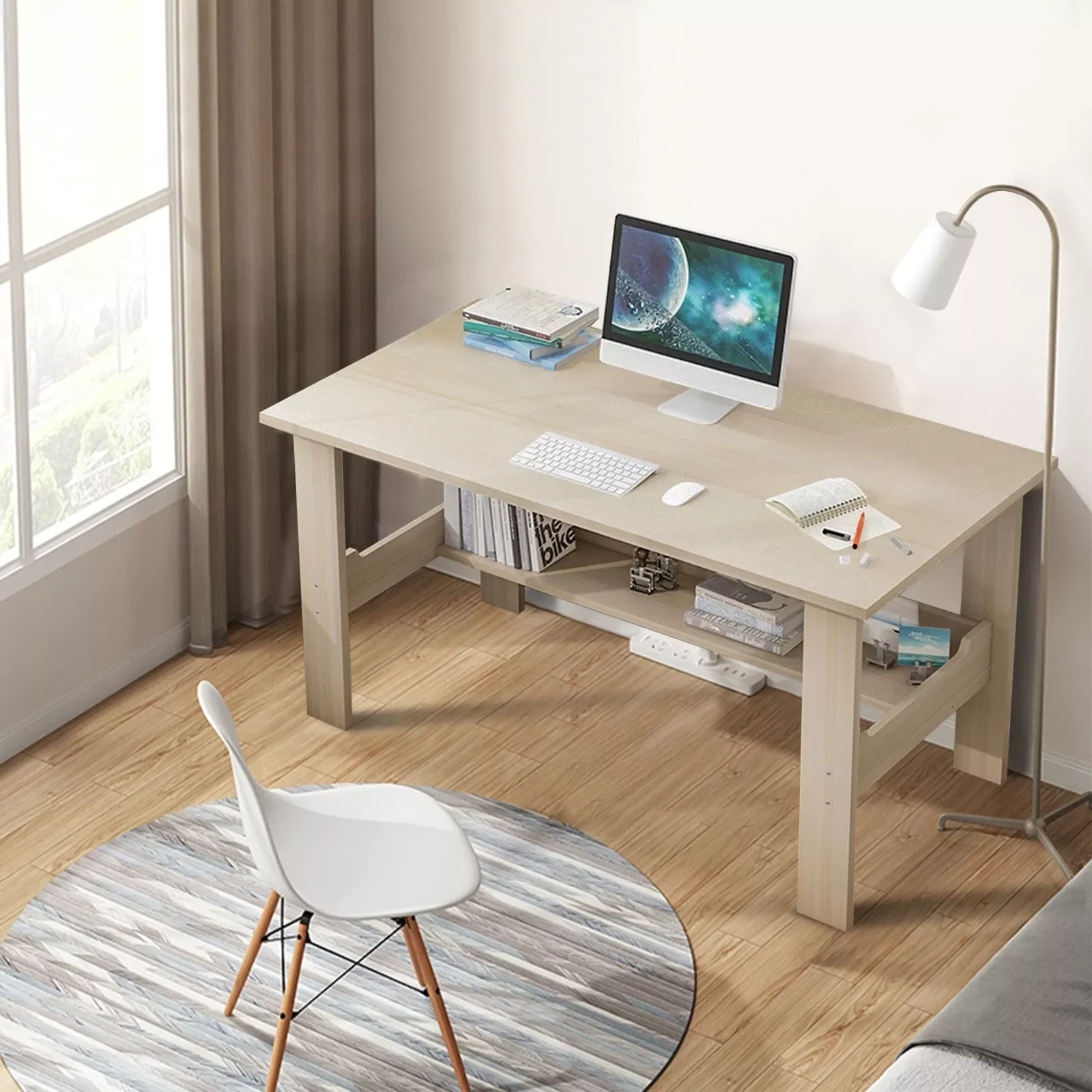 

2023 Desktop Computer Desk Bedroom Home Simple Renting Bookcase Combination Bedroom Laptop Student Desk Furniture Black White ga