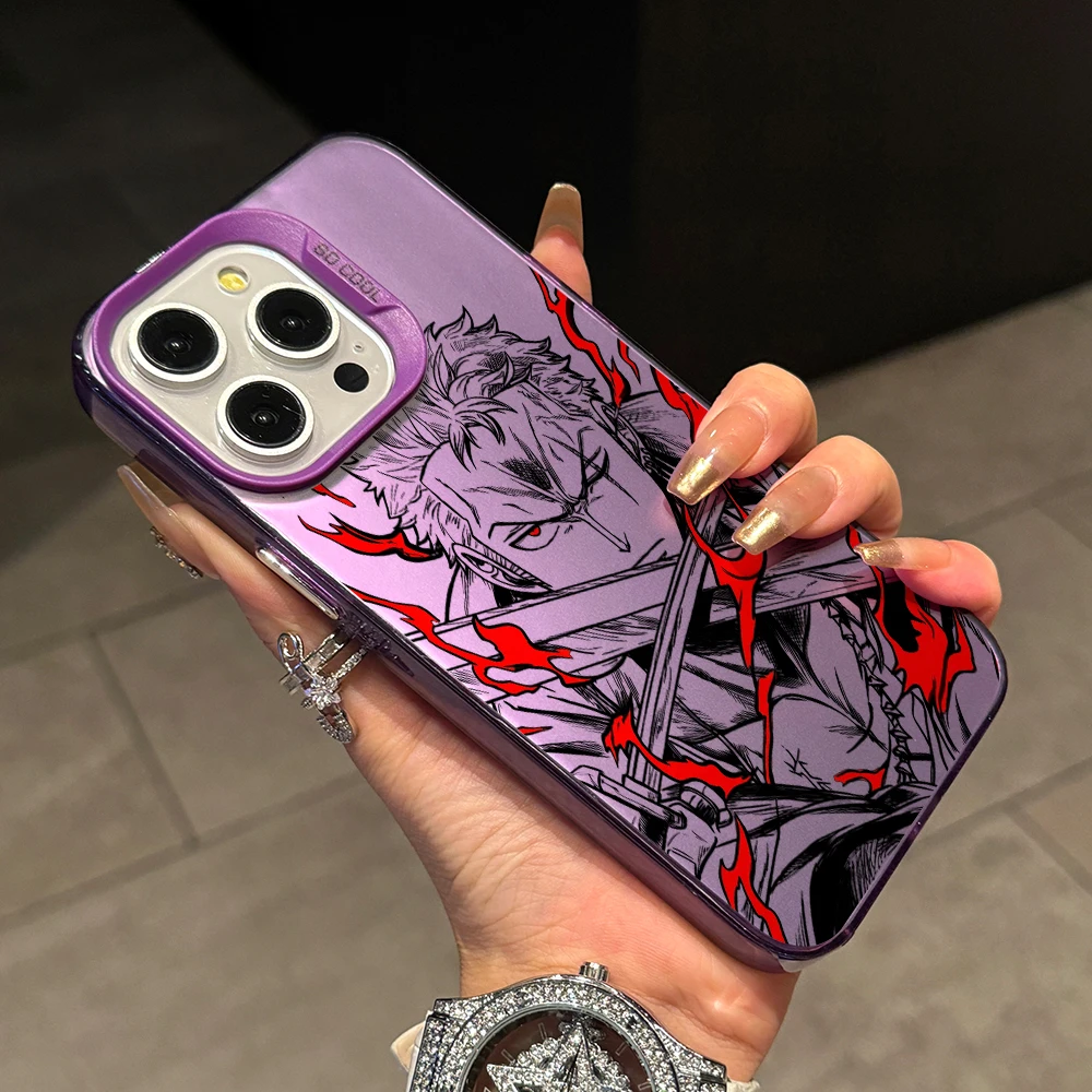 Фото Чехол для телефона One Piece (Луффи, Зоро) для iPhone 17 Air, 16, 16e, 15, 14 Plus, 13, 12, 11 Pro Max, X, Xs, XR, 8 – Цветной, серебристый, жесткий чехол №4