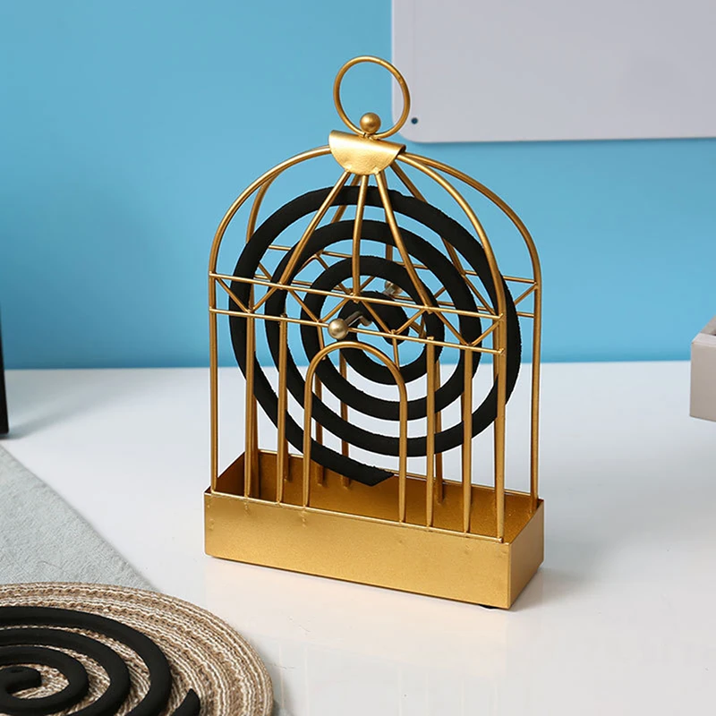 

Nordic Gold Birdcage Mosquito Coil Holder Summer Days Iron Mosquito Repellent Incense Rack Plate Home Decoration