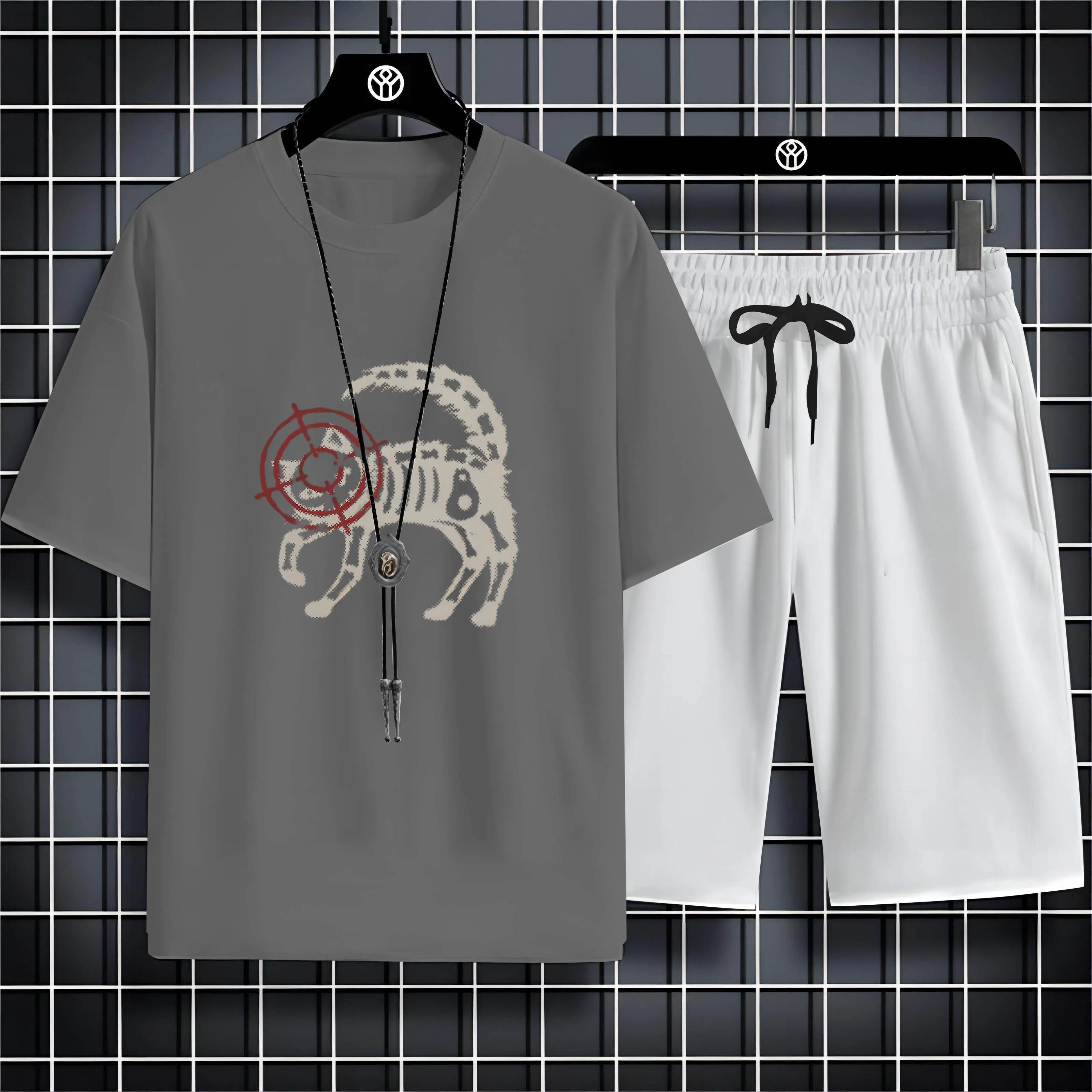 

Комплект из шорт с коротким рукавом и принтом кошки, размеры до 4xl