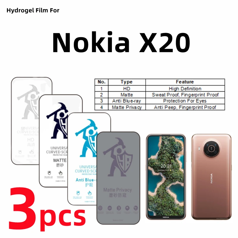 

3pcs HD Hydrogel Film For Nokia X20 Matte Screen Protector For Nokia X20 Eye Care Blueray Anti Spy Privacy Matte Protective Film