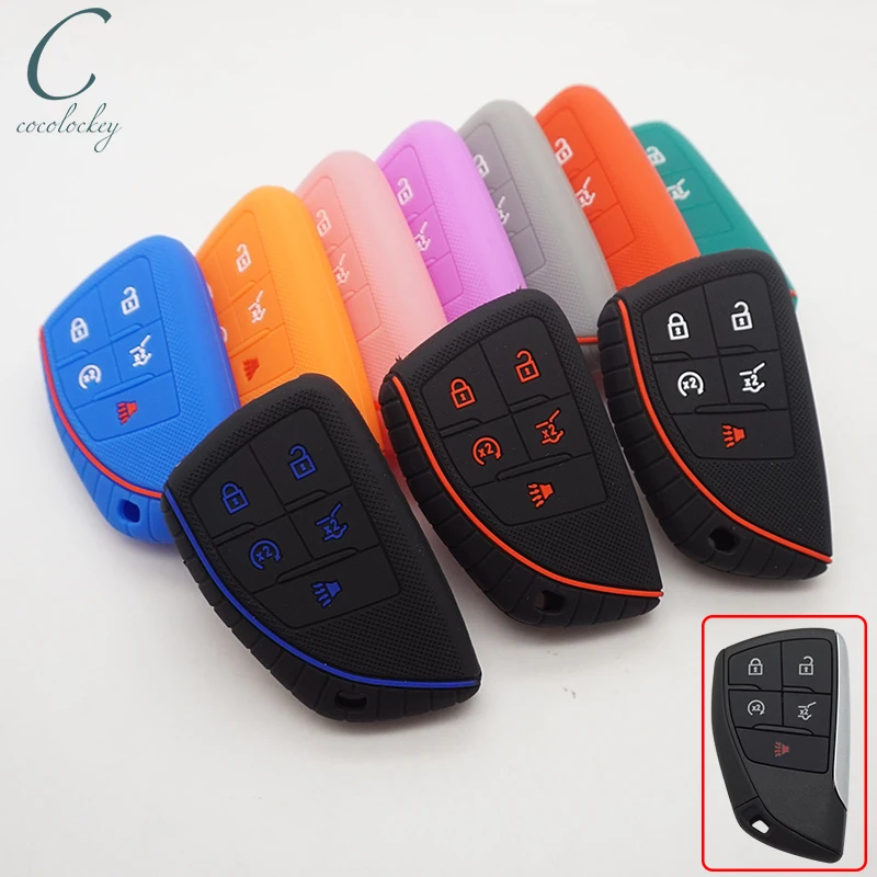 Cocolockey Silicone Car Key Remote Cover Case Fob for Chevrolet Corvette Suburban Tahoe for Cadillac CT4 CT5 Smart Key 5 Button