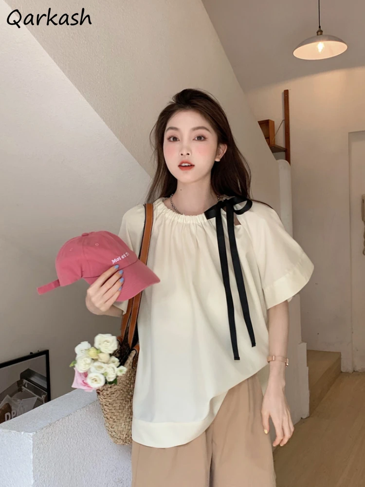 

Футболка женская с рукавом 5 четвертей, милая мягкая Базовая рубашка во французском стиле, элегантная Свободная блузка в стиле пэчворк