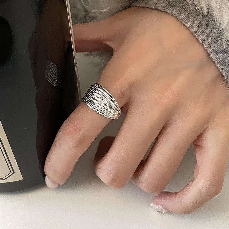 

925 Sterling Silver Interware Lines Ring for Women Fine Jewelry Finger Adjustable Open Fashion Ring Party Daily Birthday Gift
