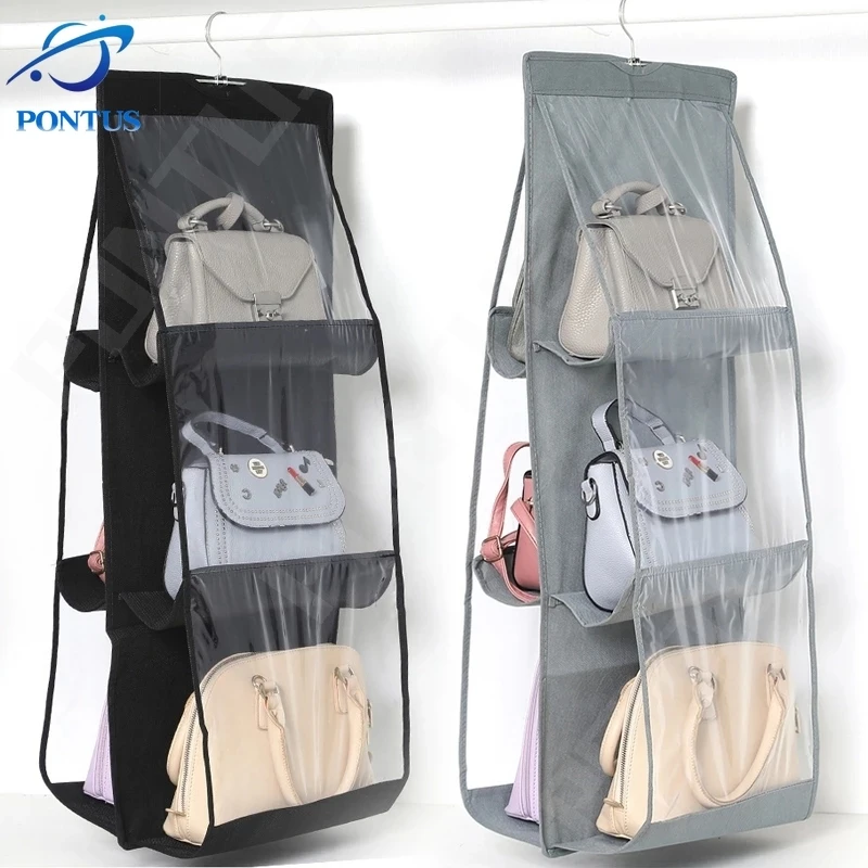 

Hanging Purse Storage Bag Multi-Purpose Handbag Organizer 6 Easy Access Pockets Wardrobe Closet Bathroom Toy Shoes Storage Bag
