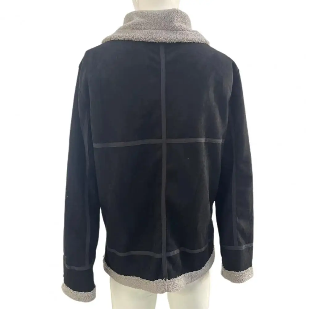 

Warm Winter Fleece Coat Cozy Men's Winter Jackets Plush Lapel Warm Cold Resistant Mid-length Outdoor Coat with Zipper Closure