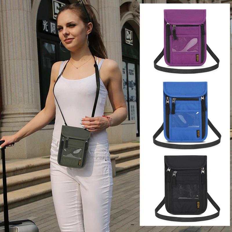 

Passport ID Bag Travel Multi-Functional Hanging Neck Solid Color High Quality Coin Purse Zipper Protective Cover