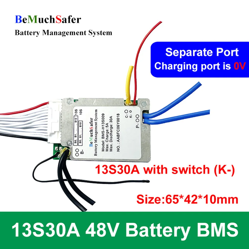 BeMuchSafer 36V 43.2V 48V BMS 10S 12S 13S 20A 30A 13S30A 12S30A Separate Port for E-Bike E-Scooter E-Motorcycles Energy Storage