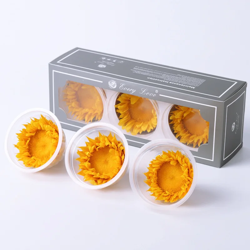 3pcs 7-8cm Preserved Sunflower dried flowers Gift Box Valentine's Day DIY Preserved Flower Wedding Party Home Decoration